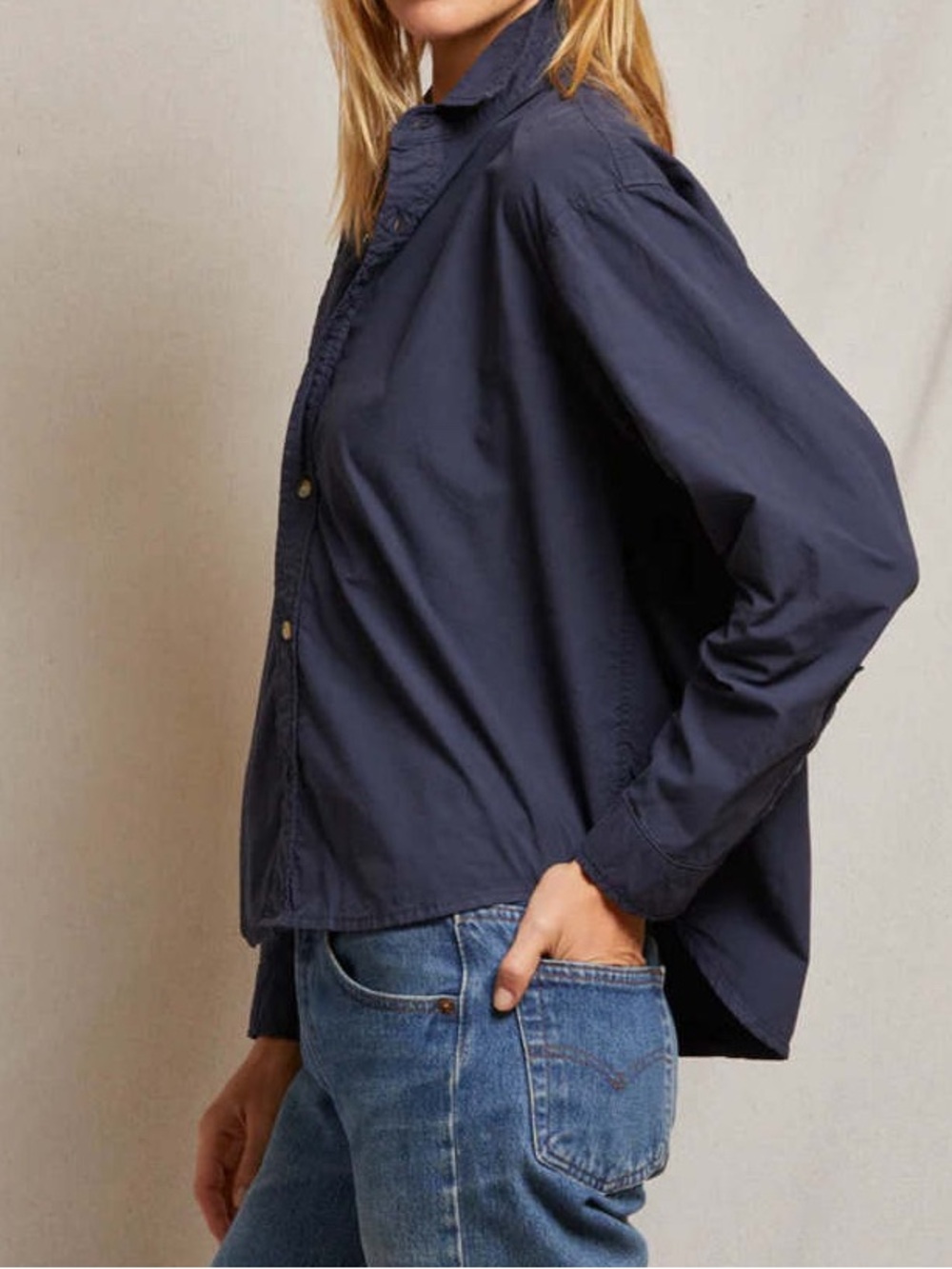 PERFECTWHITETEE JAMES COTTON POPLIN BUTTON DOWN SHIRT - NAVY